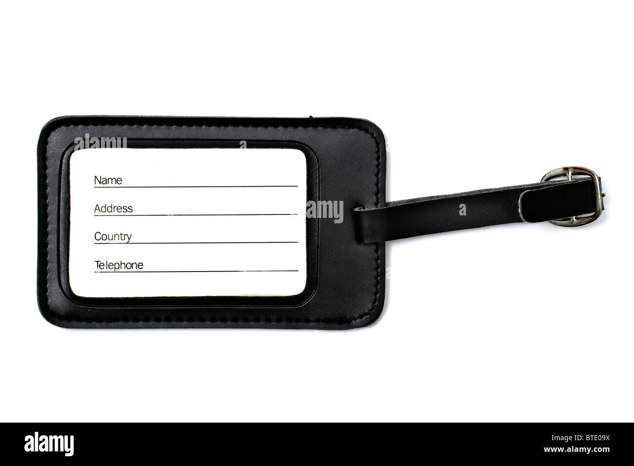 Black leather Luggage tag isolated on white background Stock Photo Alamy