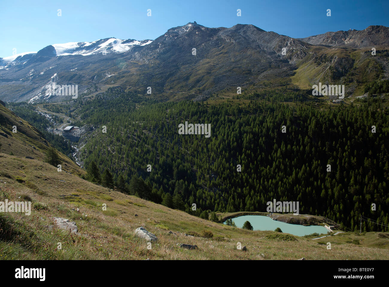 Grindjisee lake Mountain reflection Zermatt Sunnegga paradise view  Switzerland Suisse Schweiz Alps Wallis Valais Stock Photo