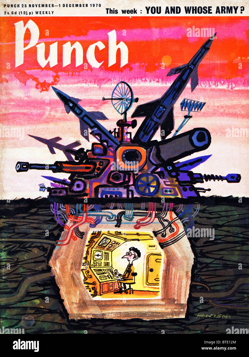 Cover of Punch magazine with military illustration dated 1st December 1970 Stock Photo