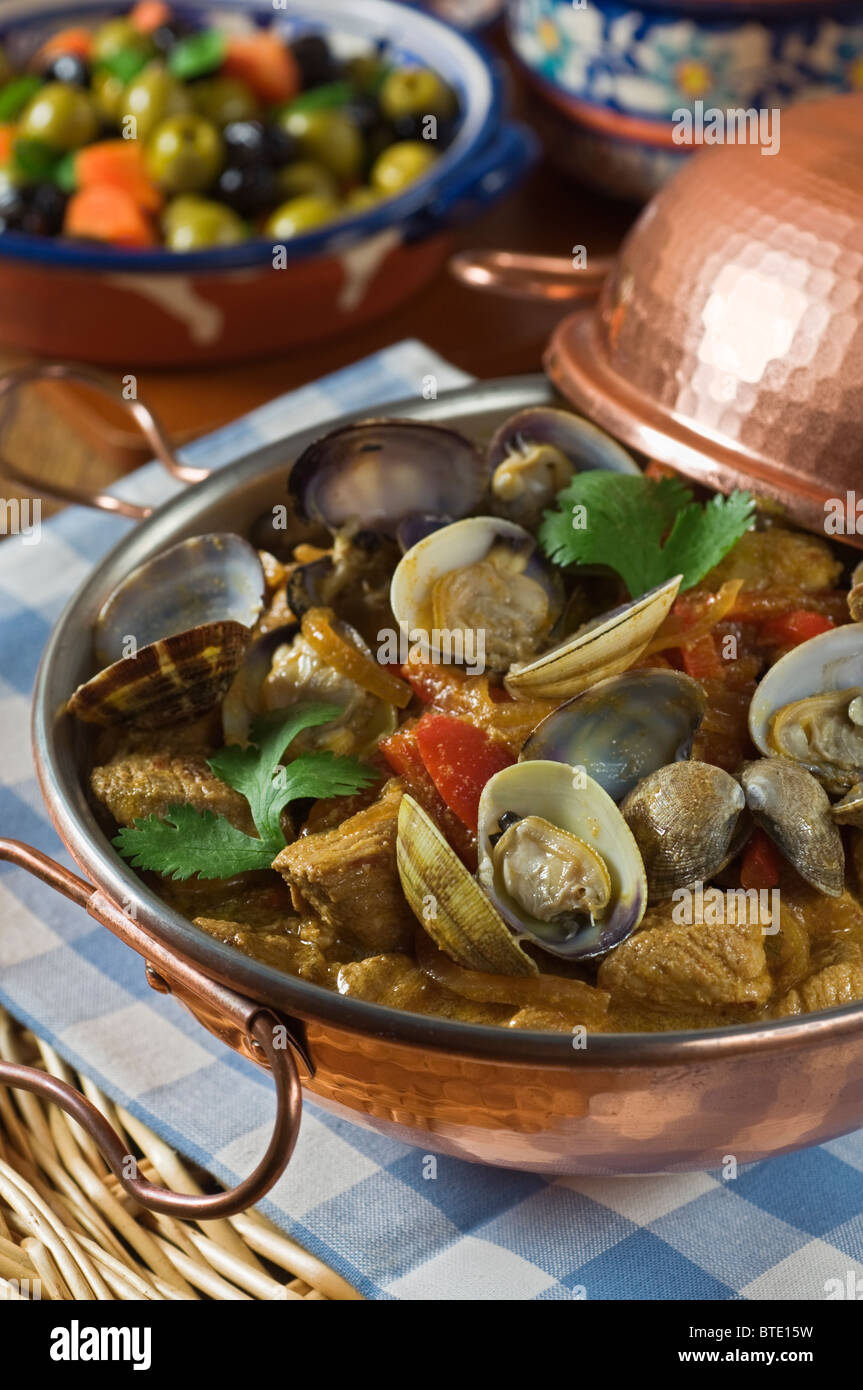 Pork with clams Alentejo style Portugal food Stock Photo