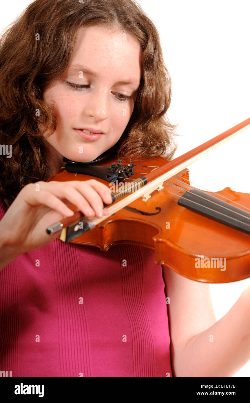 Young girl playing fiddle violin Stock Photo Alamy