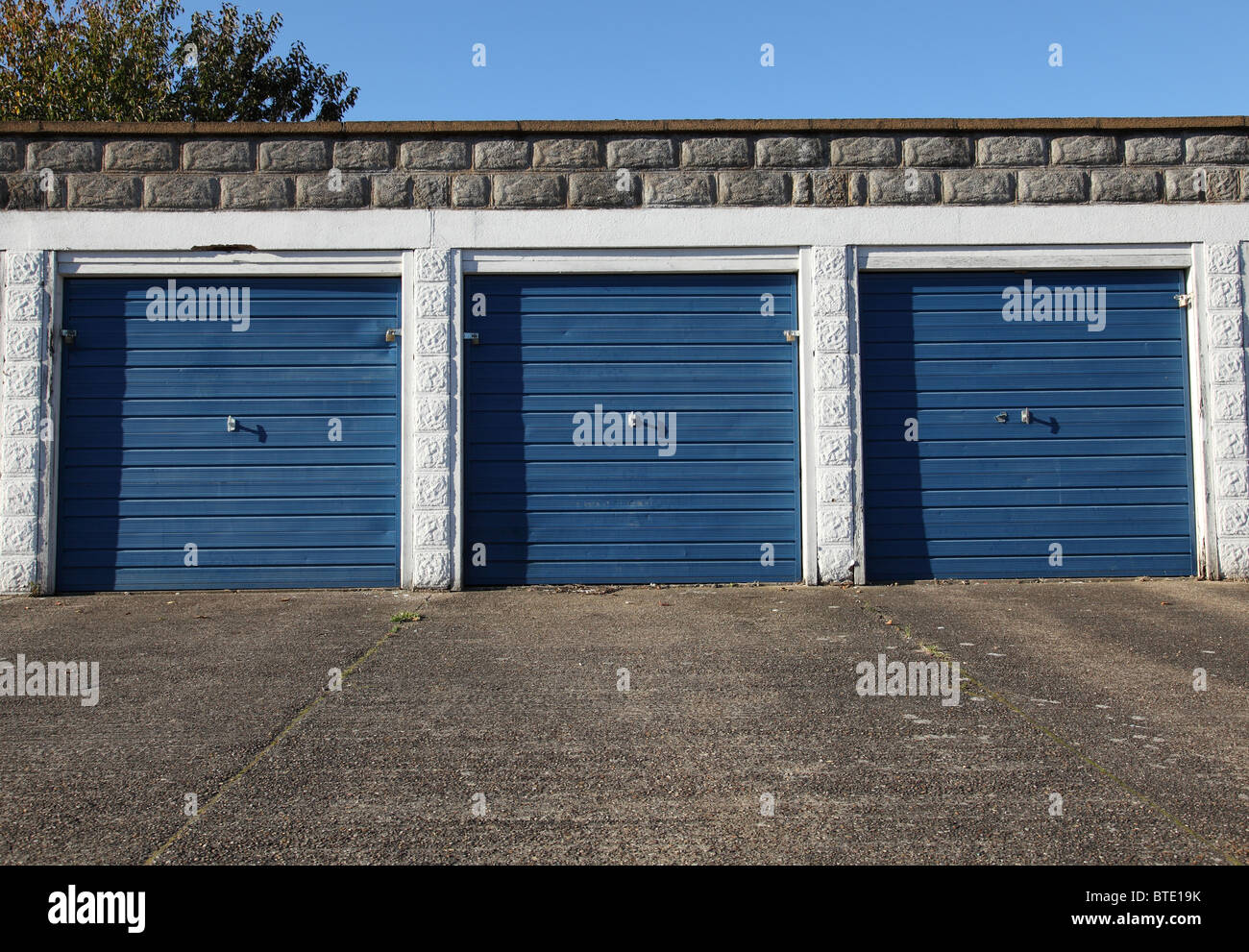 Secure local council residents garages in a U.K. city. Stock Photo