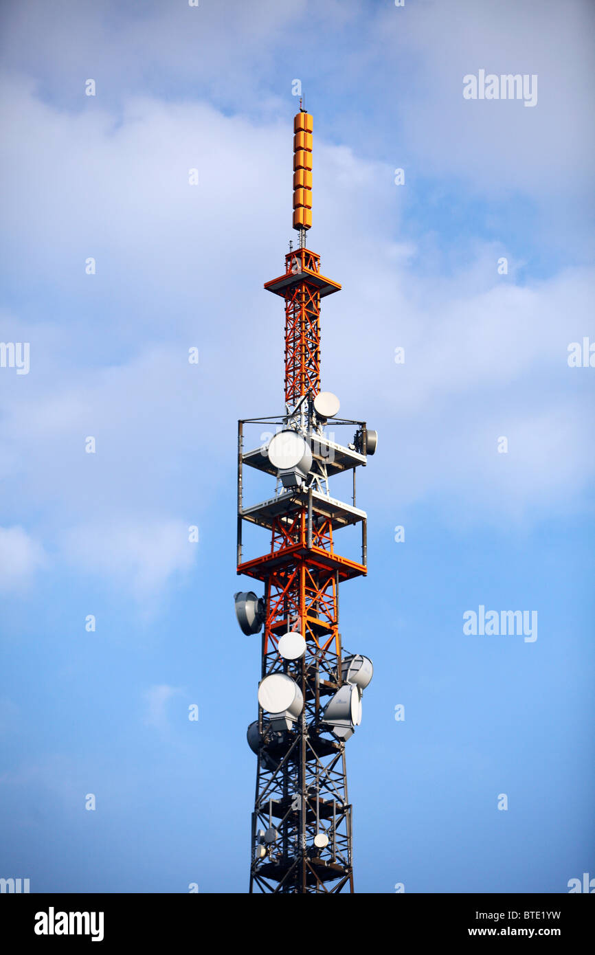 Radio mast, for telecommunication. Mobil phones, mobile Internet, TV, data communication. Stock Photo