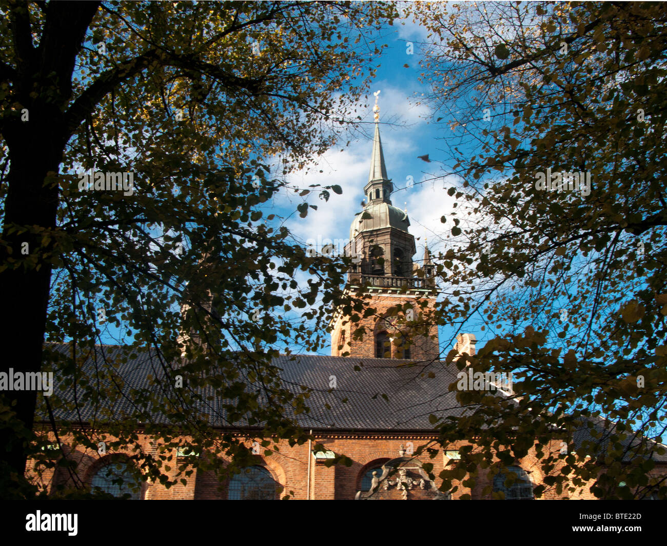 Church in Stroget, walking Street, Copenhagen, Denmark Stock Photo