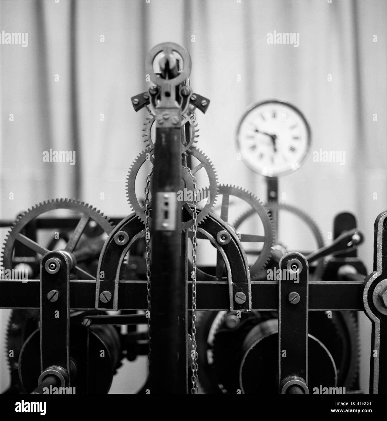 Antique turret clock mechanism Stock Photo