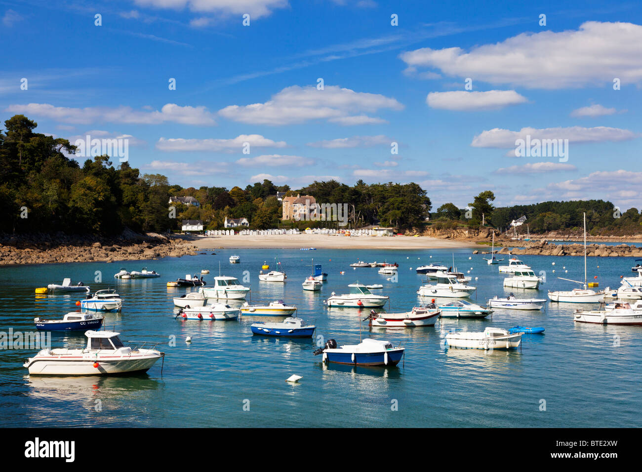 Brittany, France - Pretty harbour at Port Manech, Finistere in summer Stock Photo