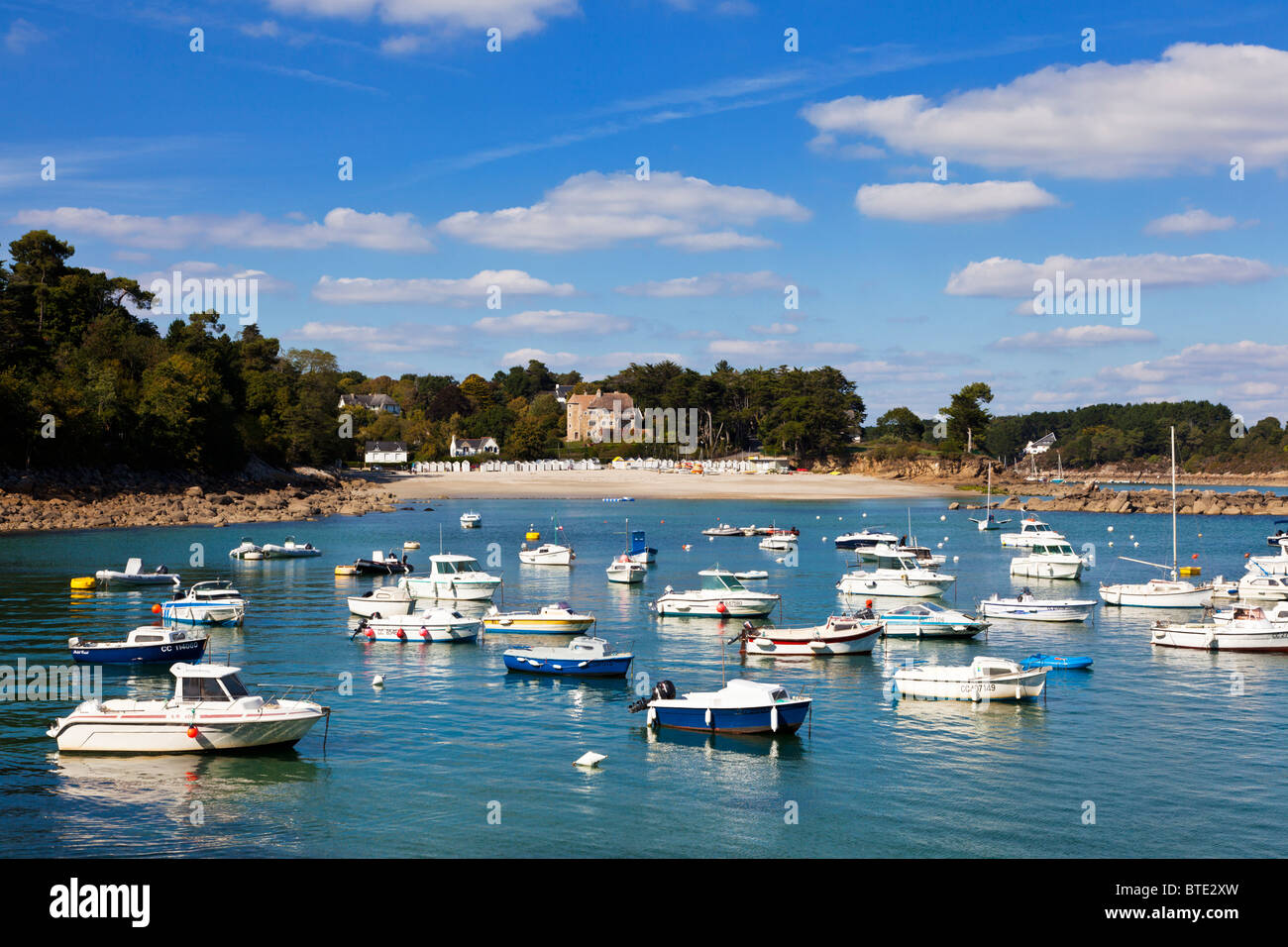 Pretty harbour at Port Manech, Finistere, Brittany, France, Europe in summer Stock Photo