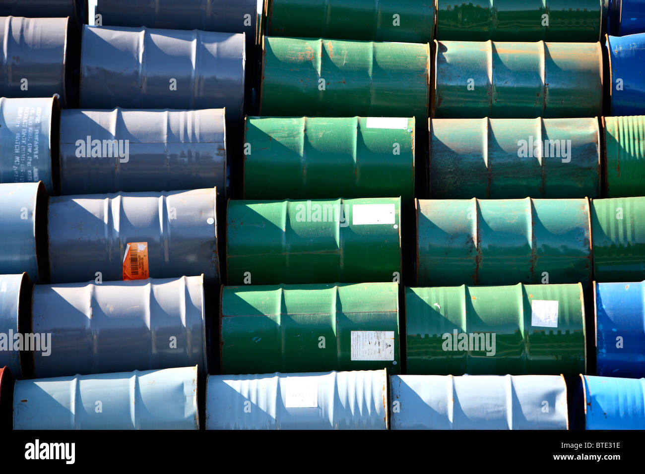 Used steel barrels, in stock Stock Photo Alamy