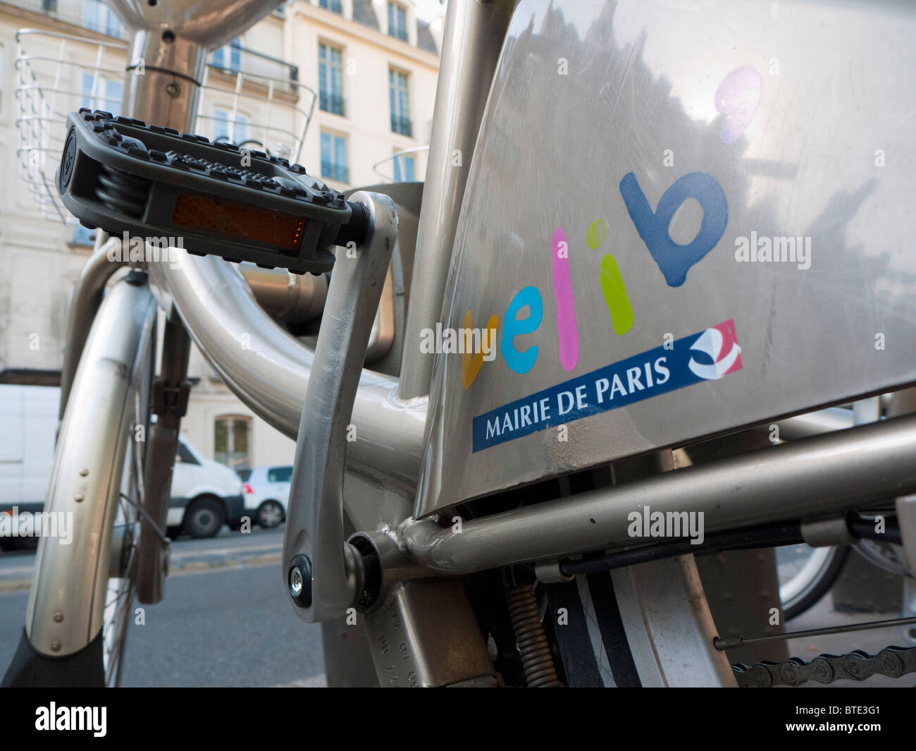 public rental bicycles called Velibon Paris street in France Stock Photo