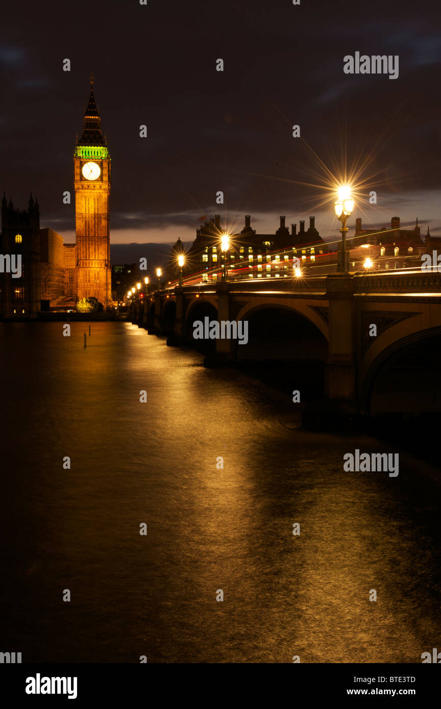 London with Big Ben and Westminster Bridge at night Stock Photo