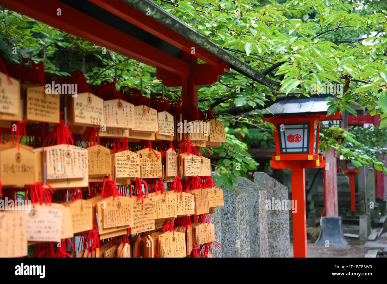 Wooden plaques for making wishes in Kyoto shrine Stock Photo - Alamy