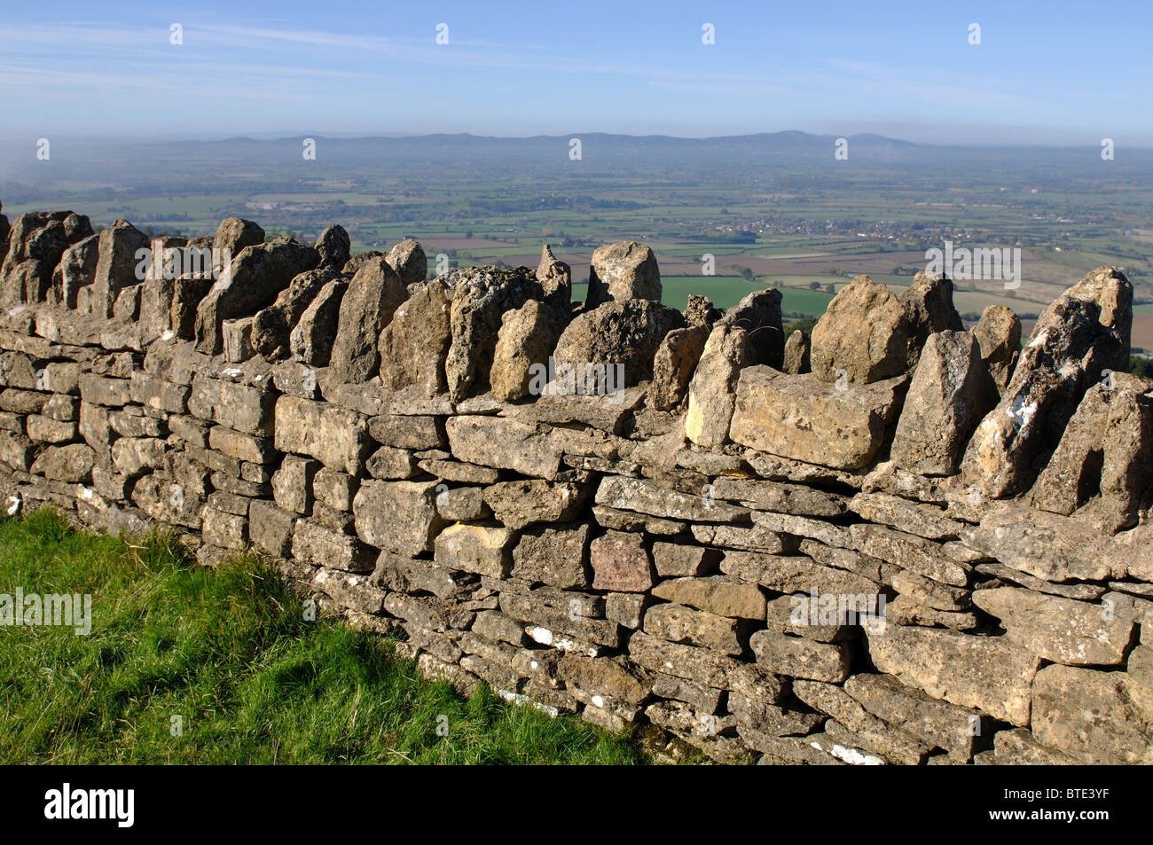 Dry stone wall on, Bredon Hill, Worcestershire, England, UK Stock Photo