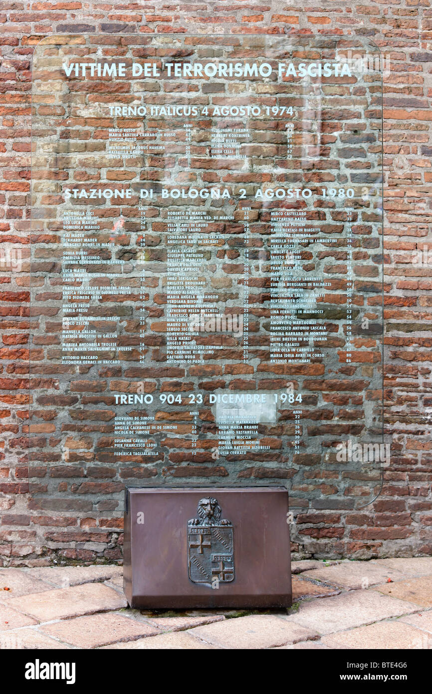 Bologna monument for the victims of right wing fascist terrorist train and station bombings of 1980; 1974 and 1984. Italy. Stock Photo