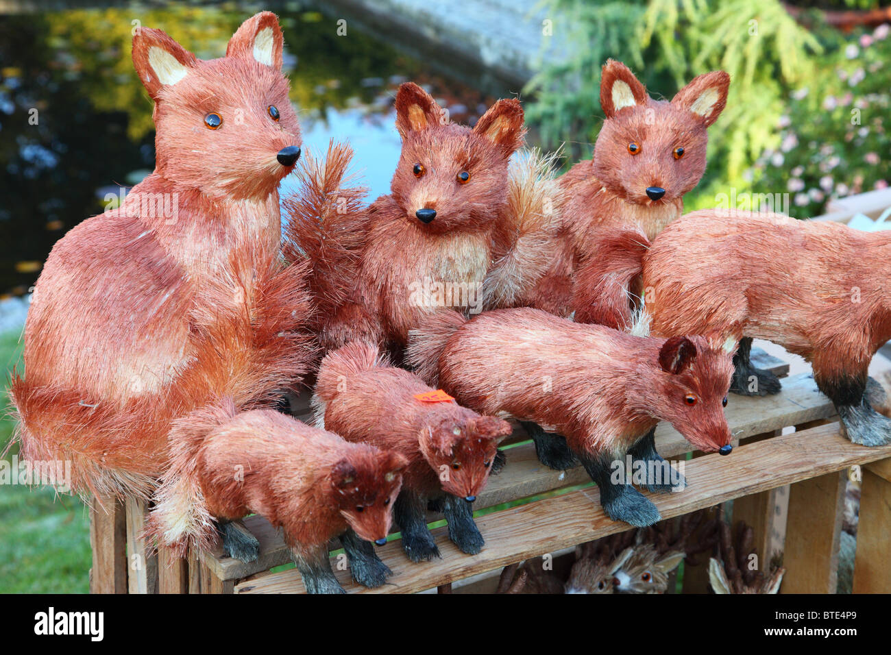 Foxes made of hay handicraft craftsmanship of Poland Stock Photo