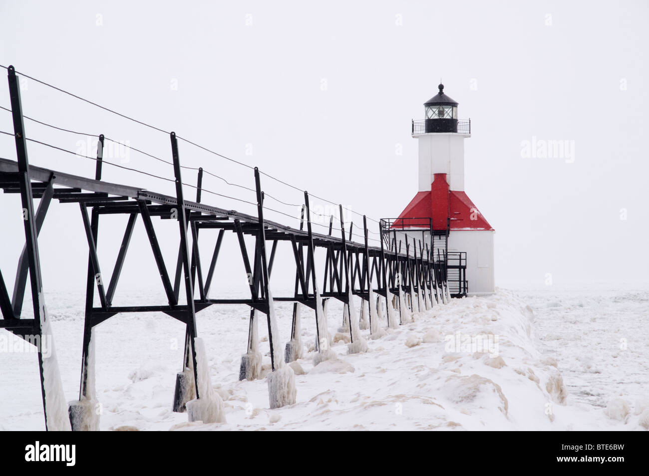St Joseph North Pier Lighthouse Michigan Fishing Pier Benton Harbor Postcard 