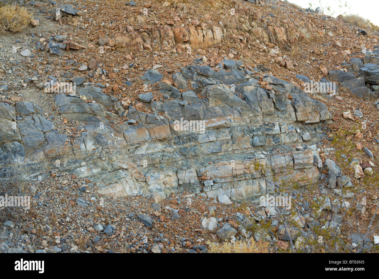 Exposed Quartzite layers - California USA Stock Photo