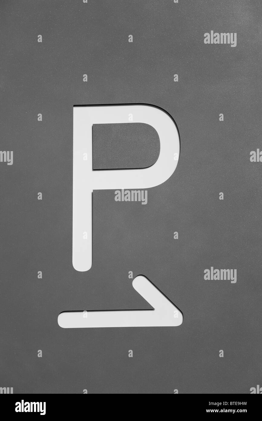 Parking sign with a white arrow. Stock Photo