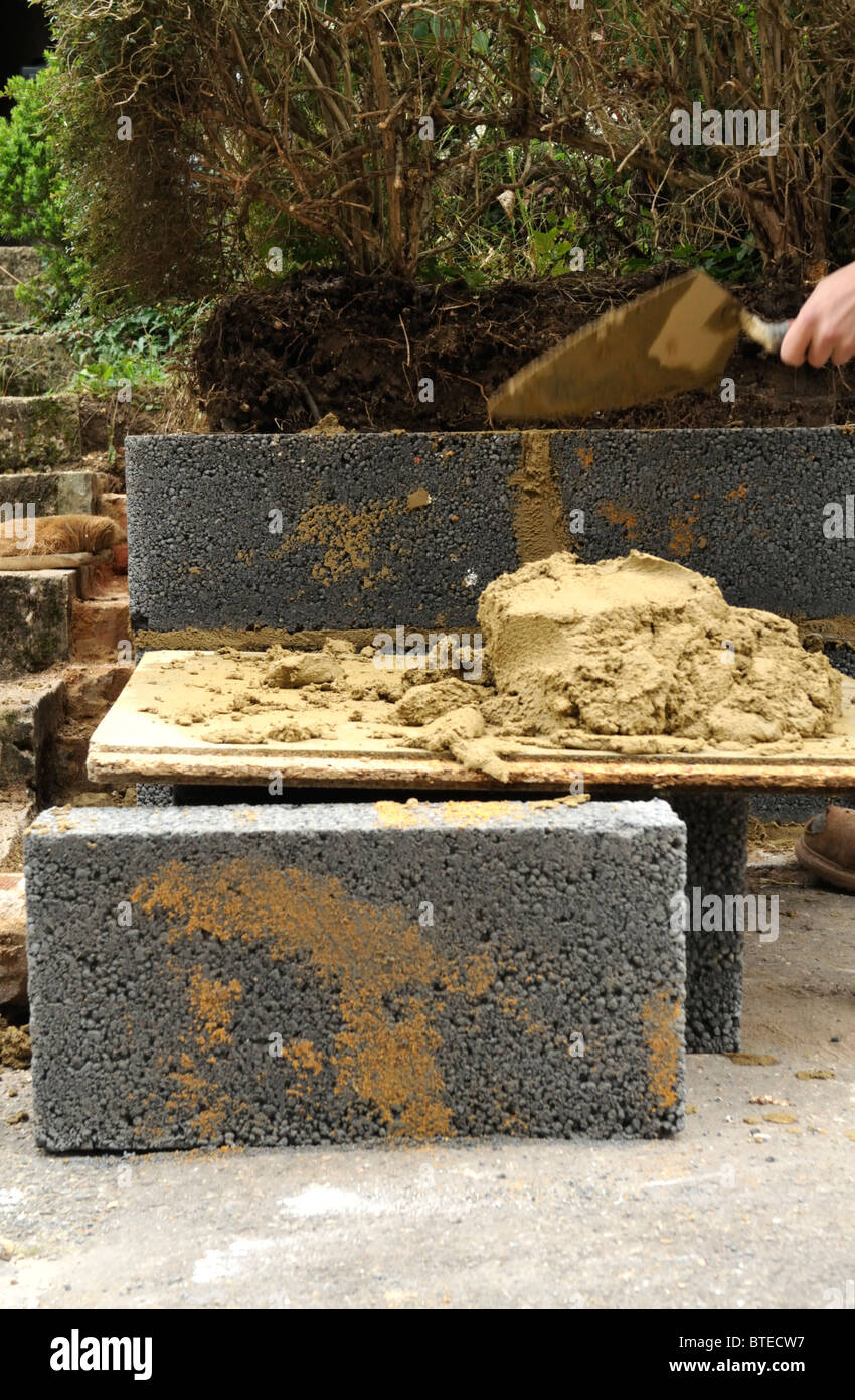 Mortar for garden wall Stock Photo Alamy