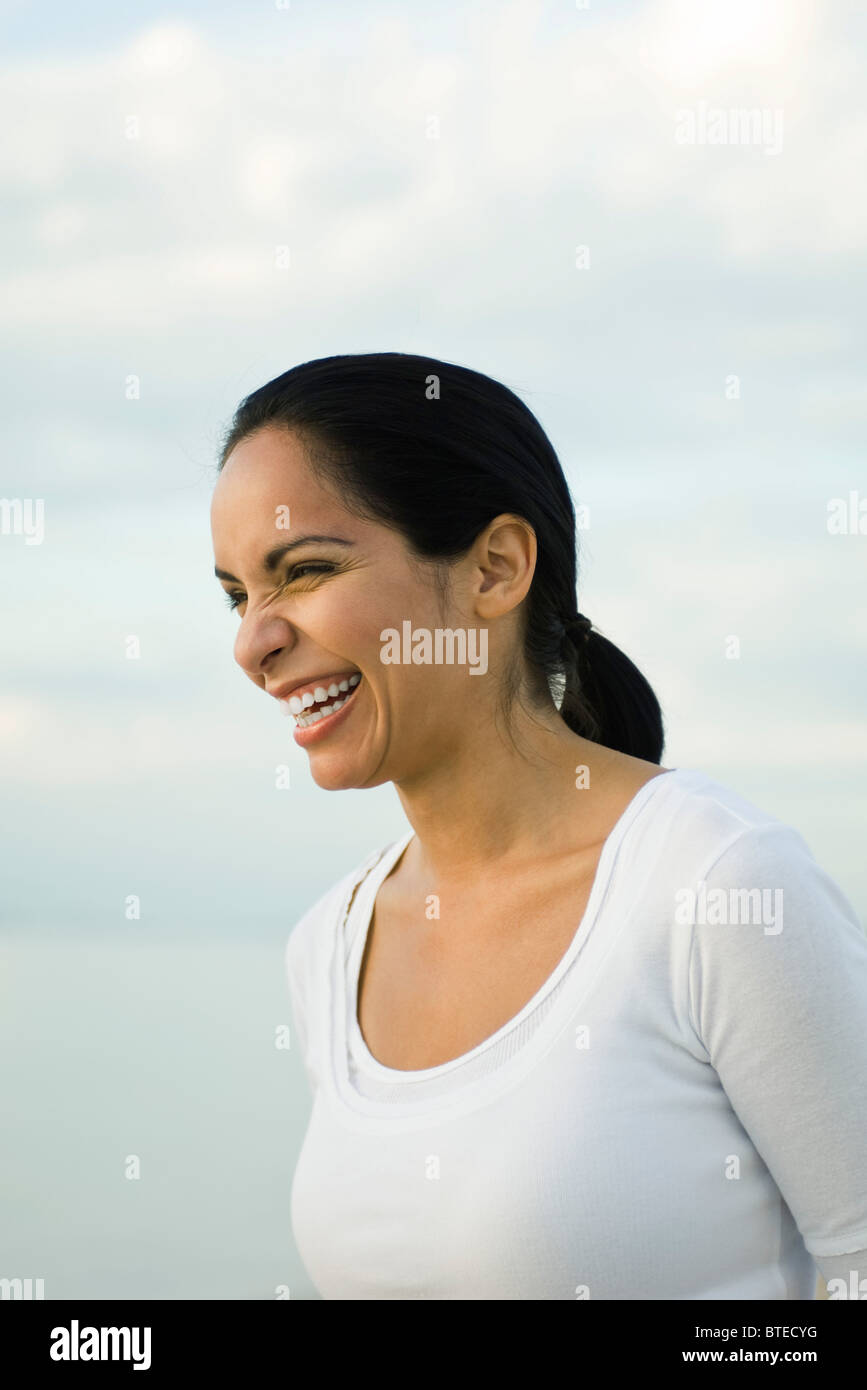Woman at the beach, portrait Stock Photo