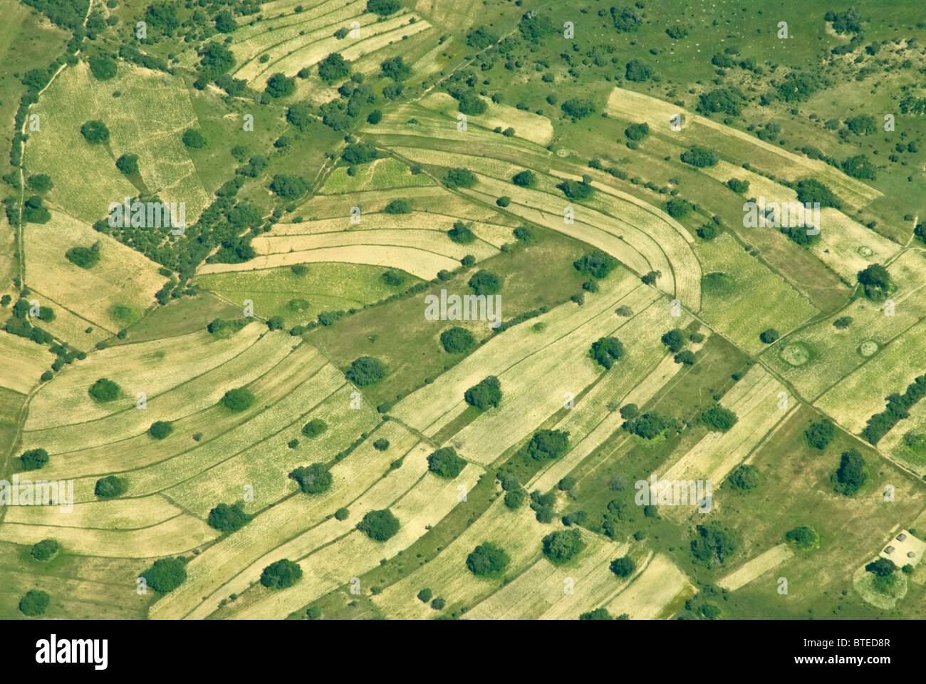 Aerial scenic view of cultivated and uncultivated land Stock Photo Alamy