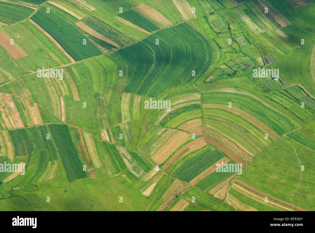 Aerial scenic view of cultivated land in Zambia Stock Photo