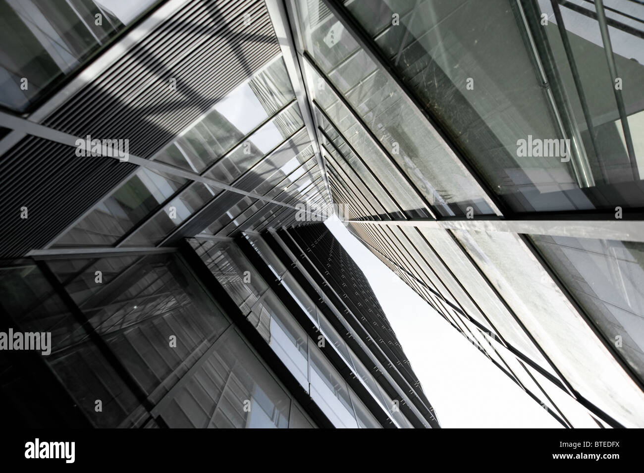 Worms-eye-view of a skyscraper in Dusseldorf, Germany. Stock Photo