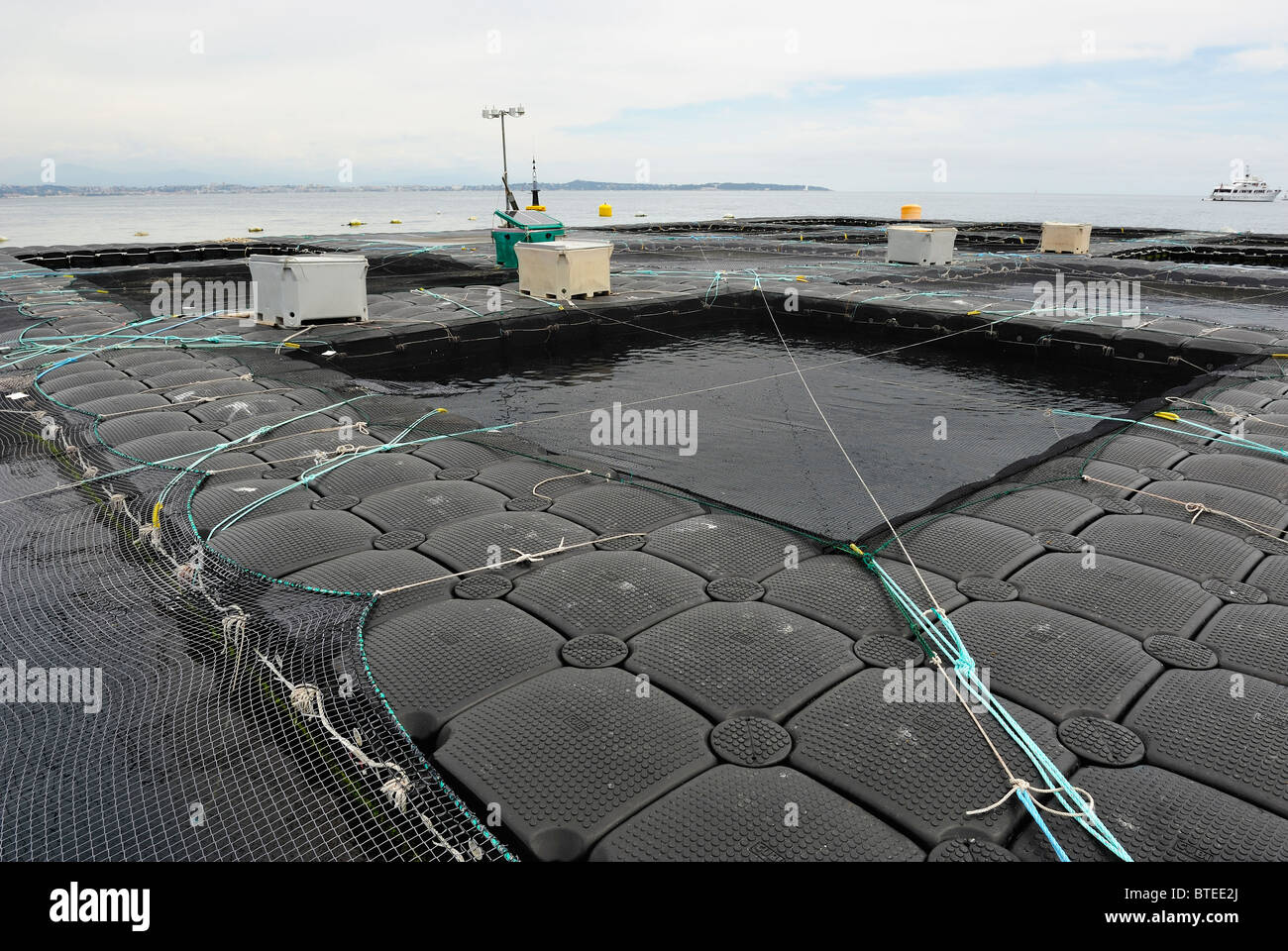 Entry of a cage of an organic fish farming in the Mediterranean Sea Stock Photo
