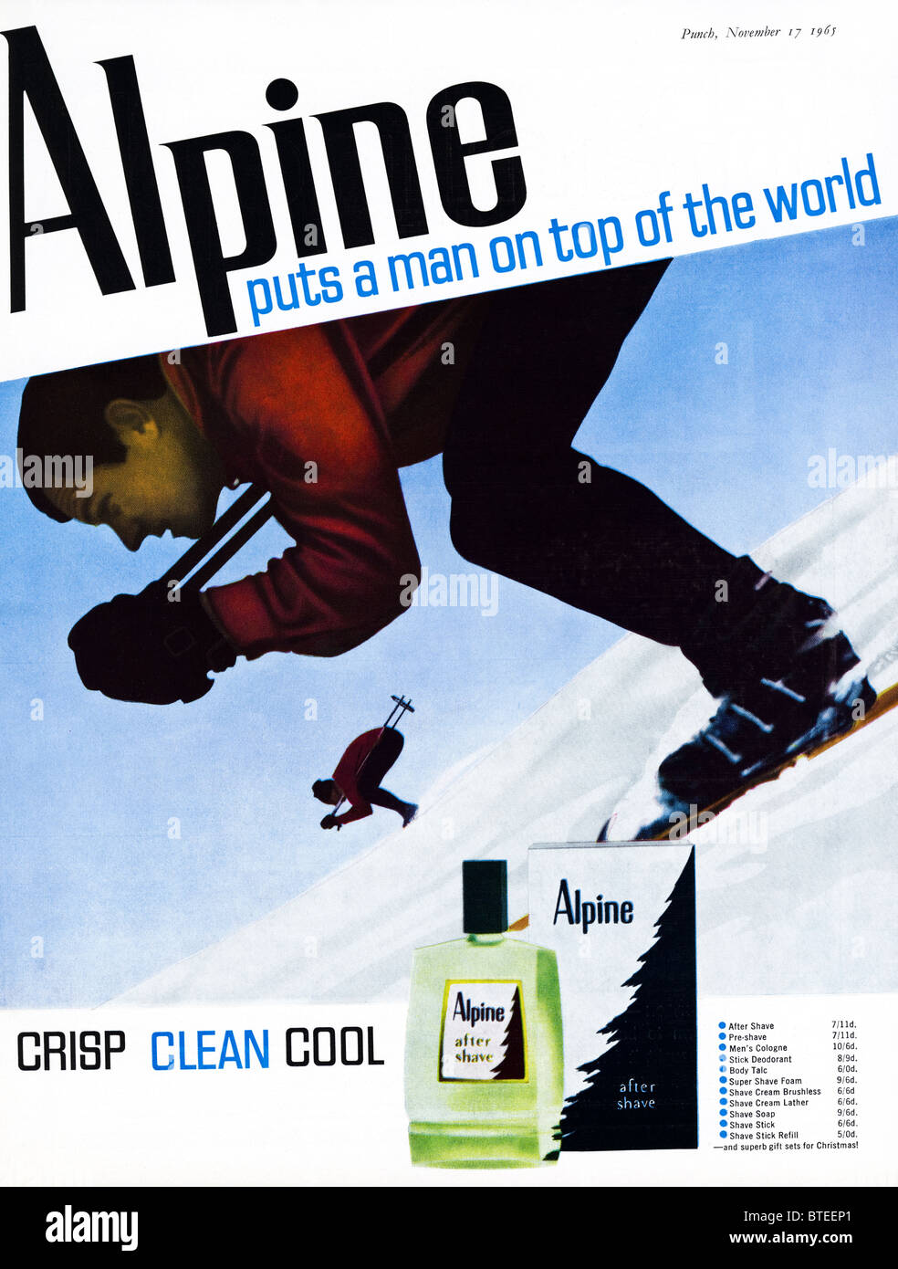 Advert for Alpine aftershave in Punch magazine dated 17th November 1965 Stock Image