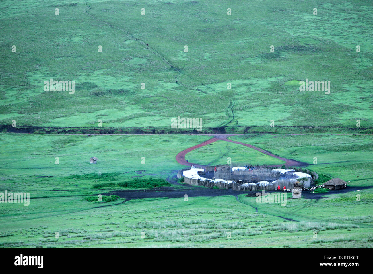A view of a Masai village taken from above Stock Photo
