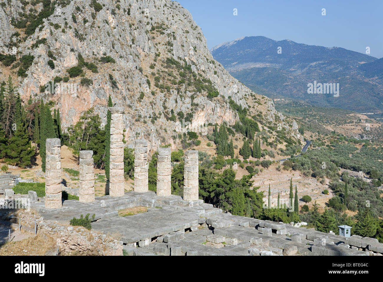 Temple of Apollo, Ancient Delphi, Delphi, Peloponnese, Greece, Europe Stock Photo