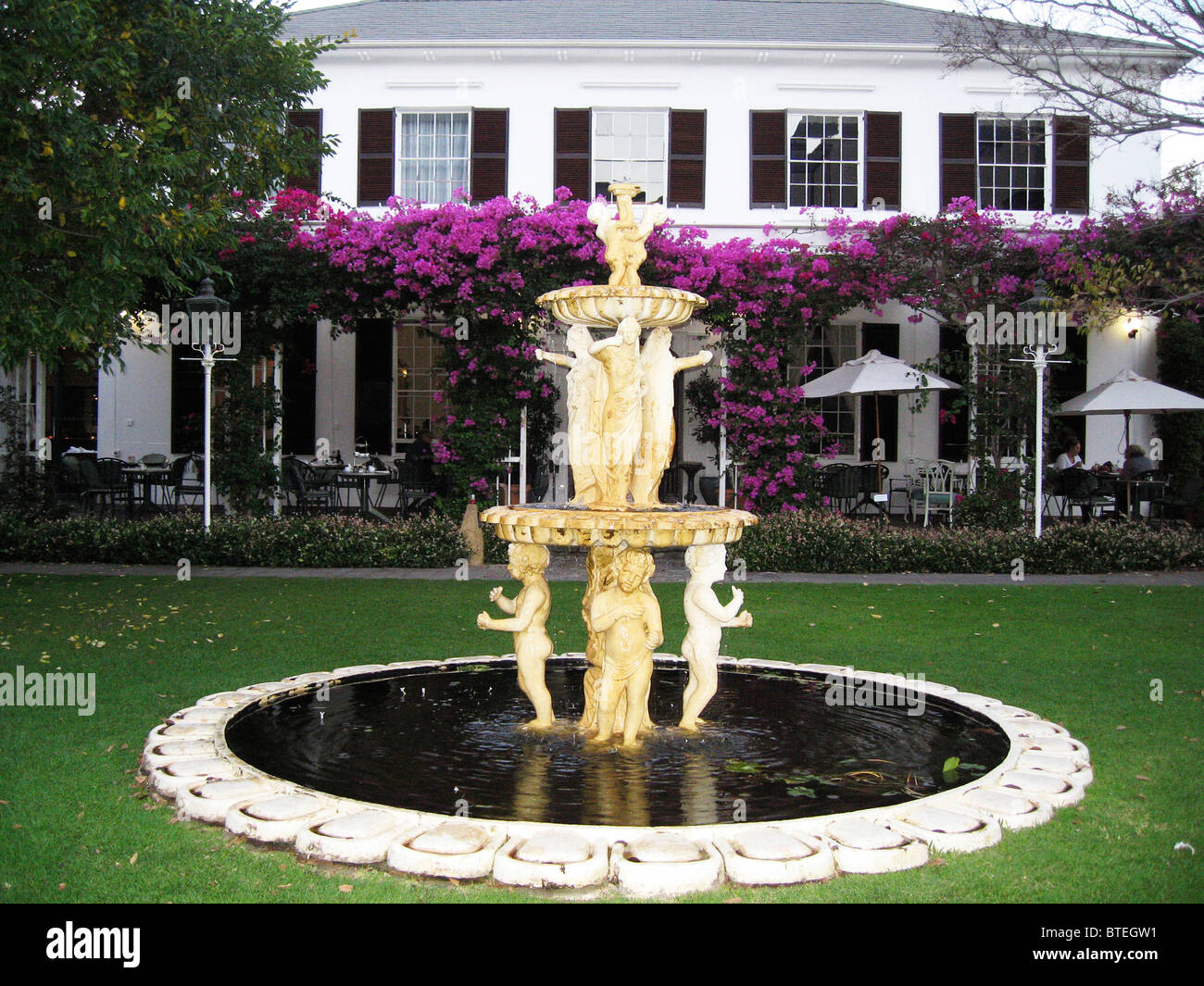 Fountain and original homestead on a wine farm Stock Photo