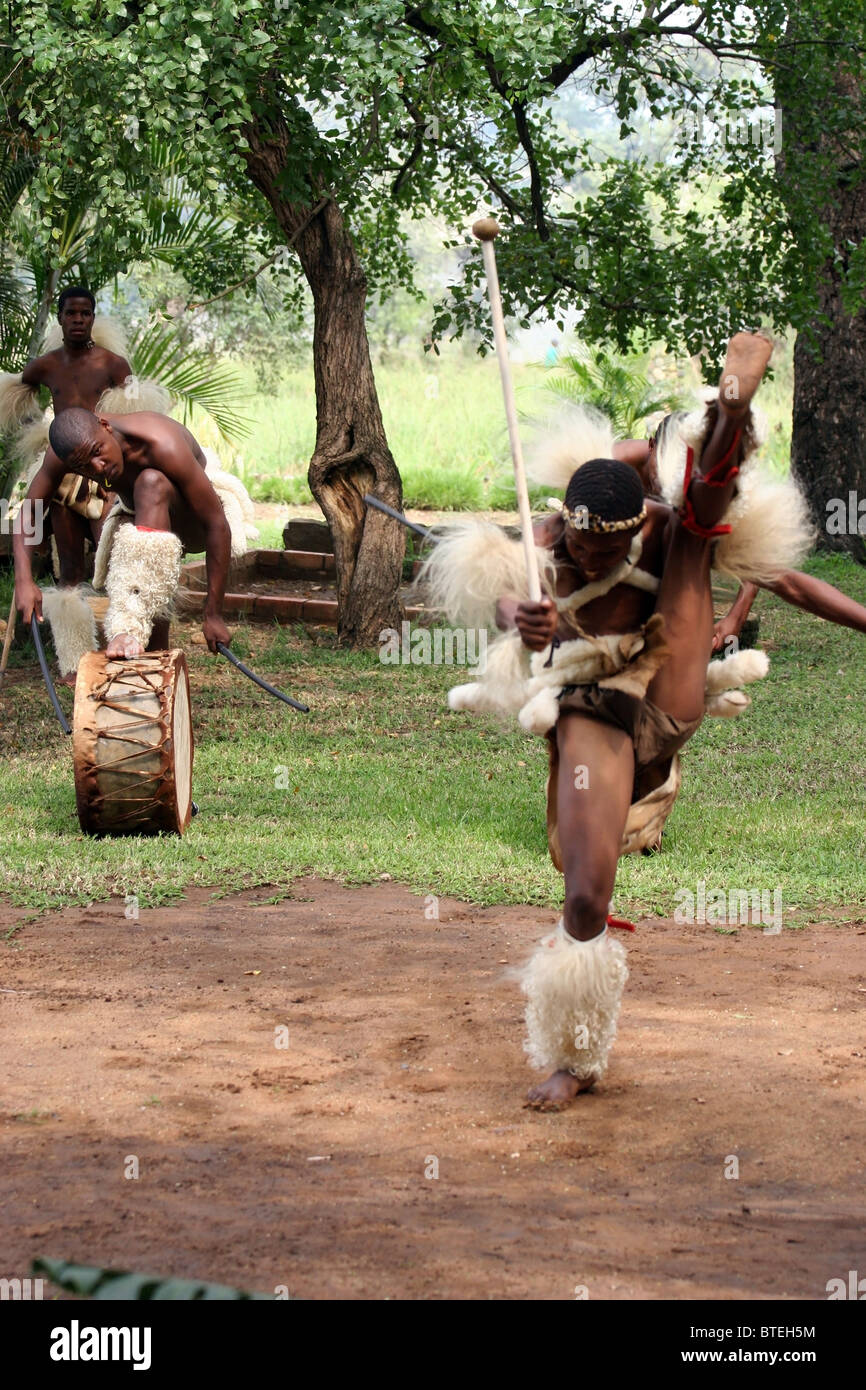 Zulu warriors stick-fighting, Shakaland, South Africa Stock Photo