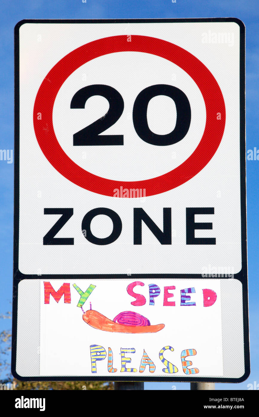 Twenty Miles per Hour Zone Sign Leyburn North Yorkshire England Stock Photo