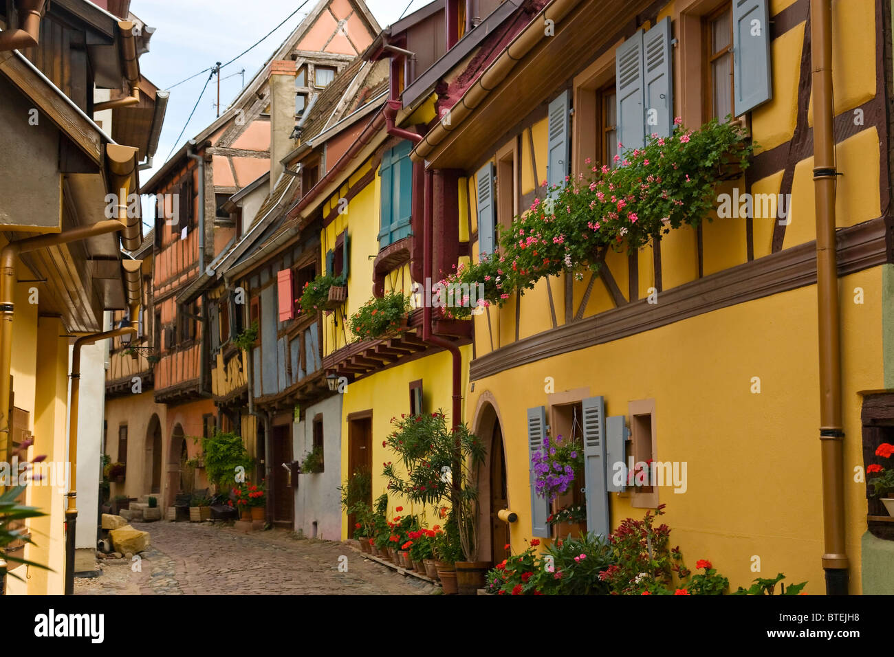 Timbered houses in the village of Eguisheim in Alsace, France Stock