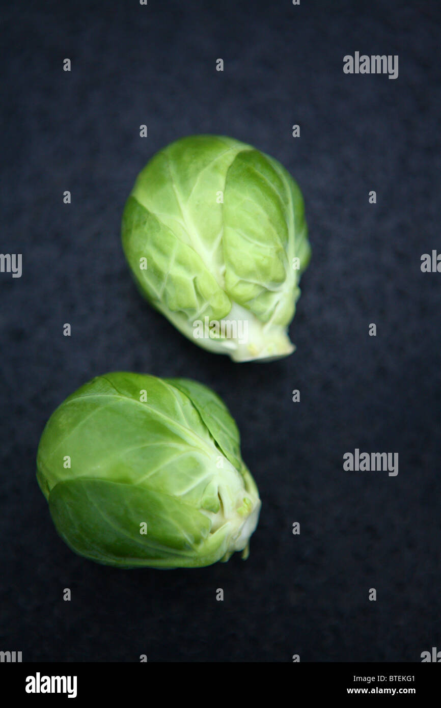 brussel sprouts green two pair simple food health Stock Photo