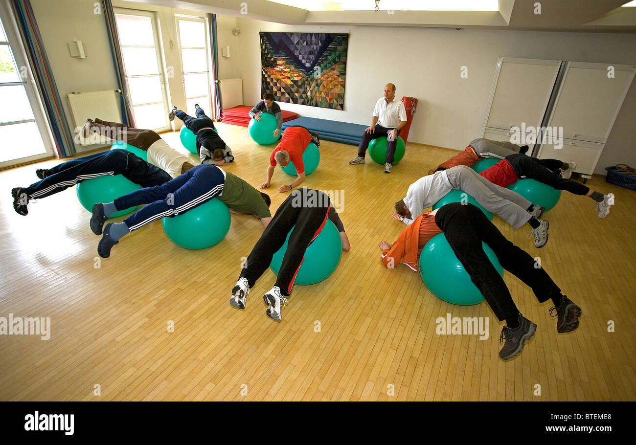 Patients during preventive back pain training, Norderney, Germany Stock Photo