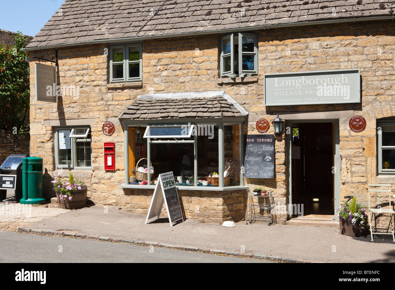 The community owned enterprise village shop and cafe in the Cotswold village of Longborough, Gloucestershire UK Stock Photo