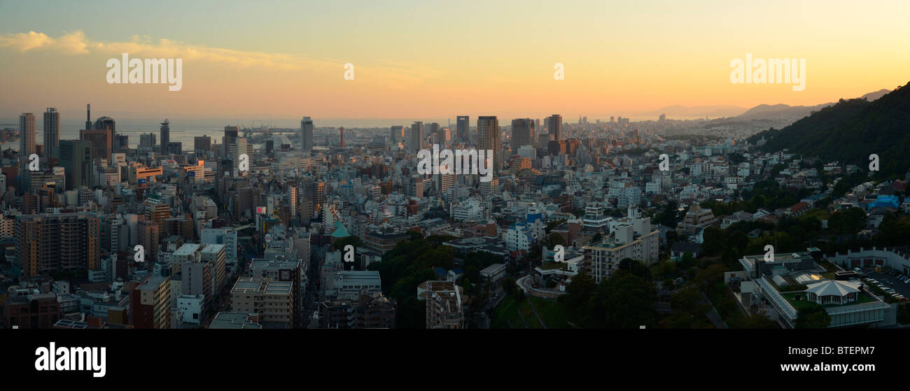 Panorama of Kobe city at sunset (looking south west), Hyogo, Japan JP Stock Photo