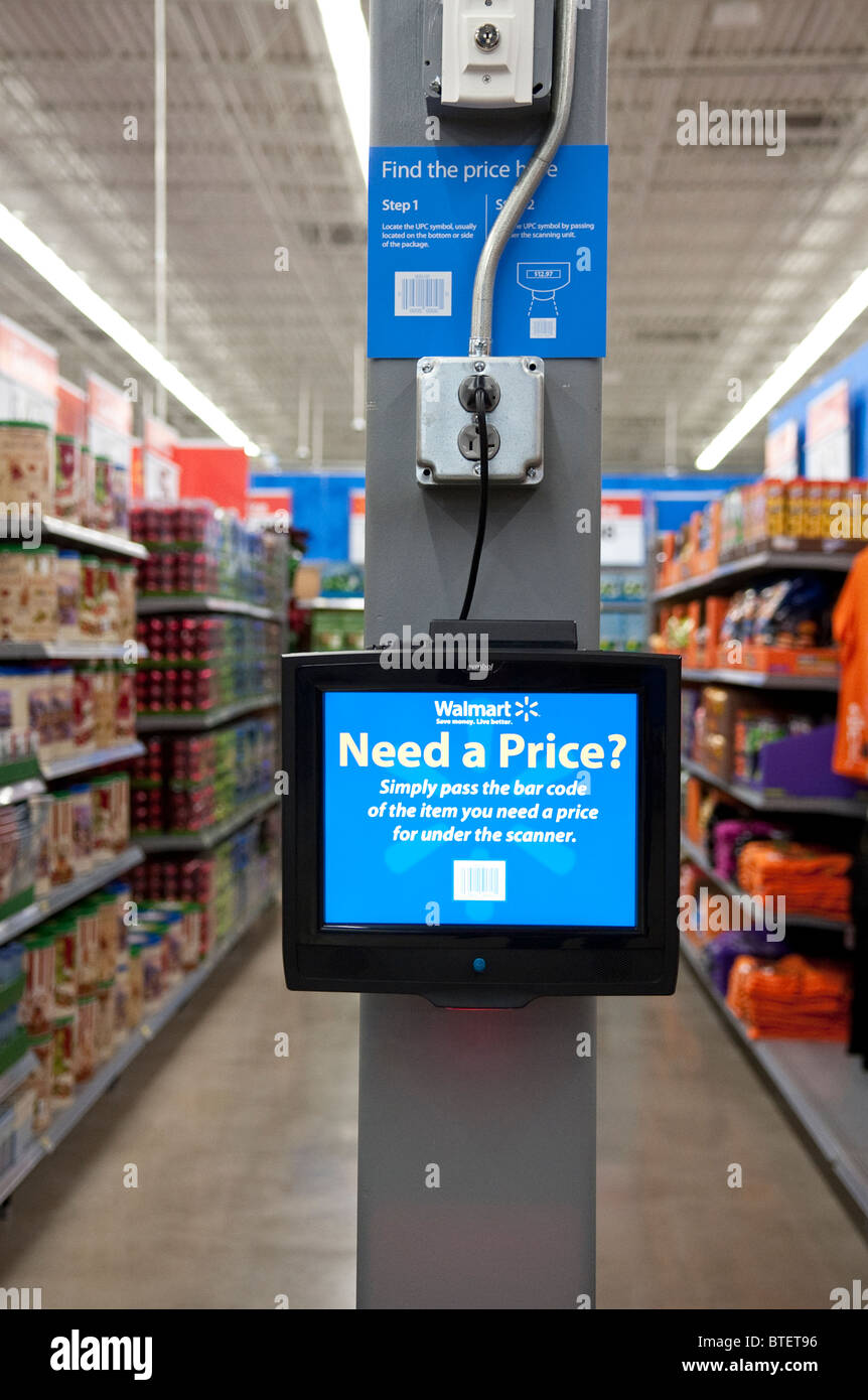 Flat-screen monitor on retail self service scanner, on which shoppers scan  items to see the price, at a Walmart store, Austin TX Stock Photo - Alamy