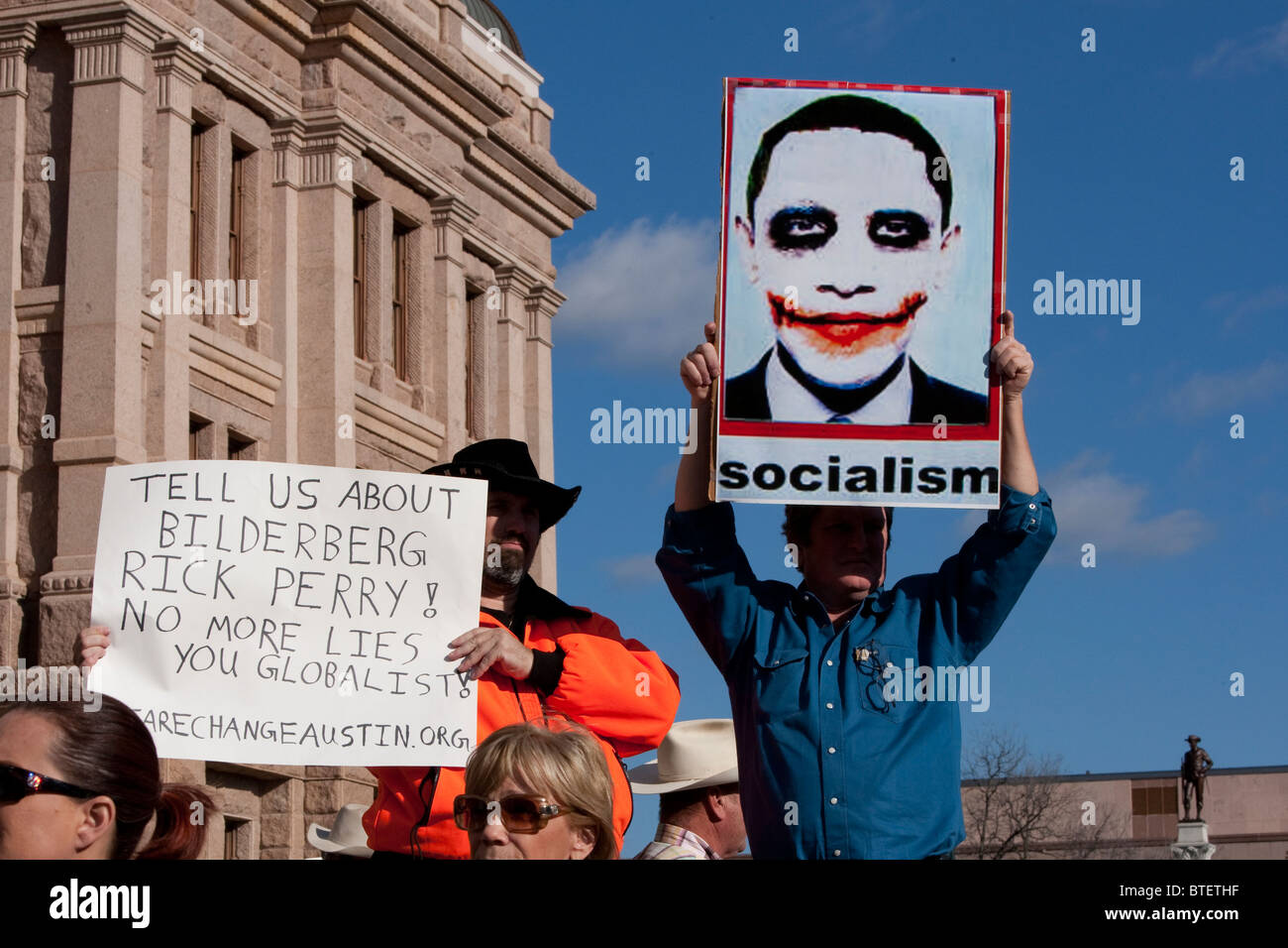 A coalition of Tea Party groups advocating diverse causes rally against Democrats and Pres. Barack Obama in Austin, Texas Stock Photo