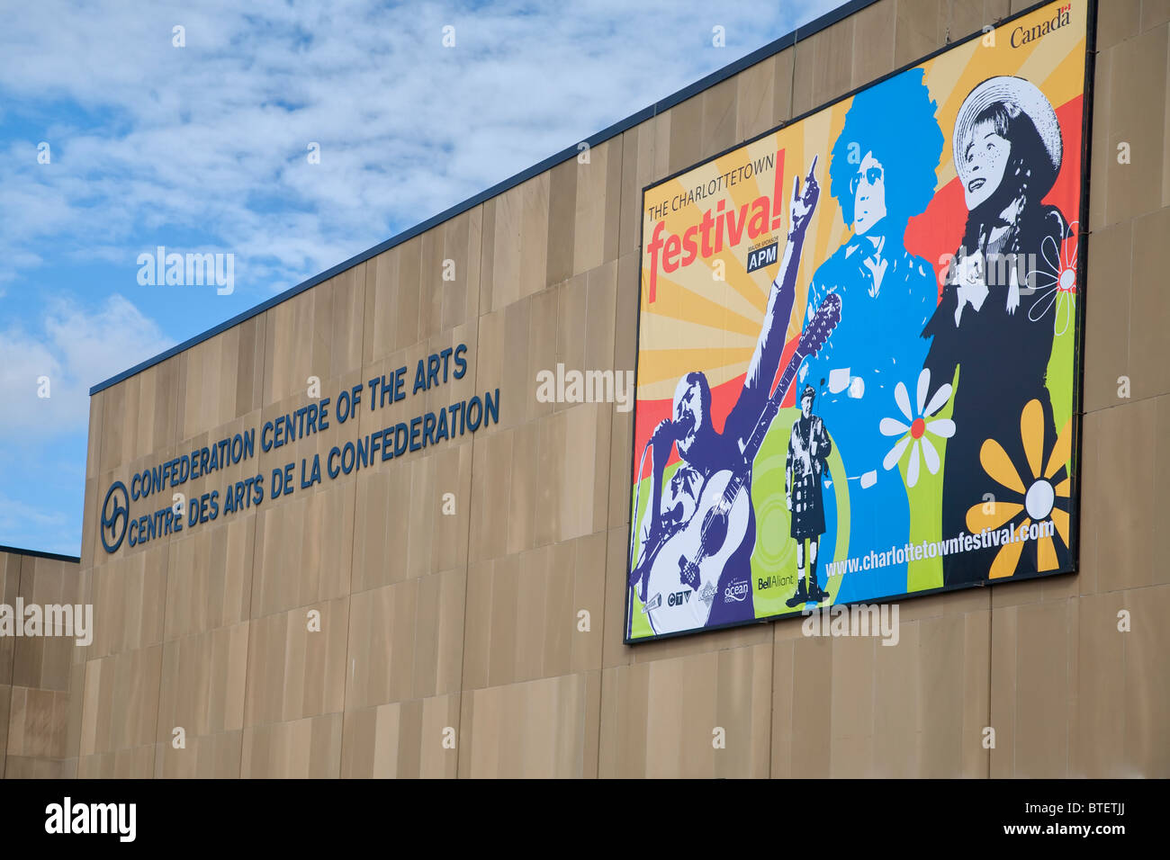 Charlottetown Festival signage on the Confederation Centre of the Arts  in downtown Charlottetown, Prince Edward Island, Canada. Stock Photo