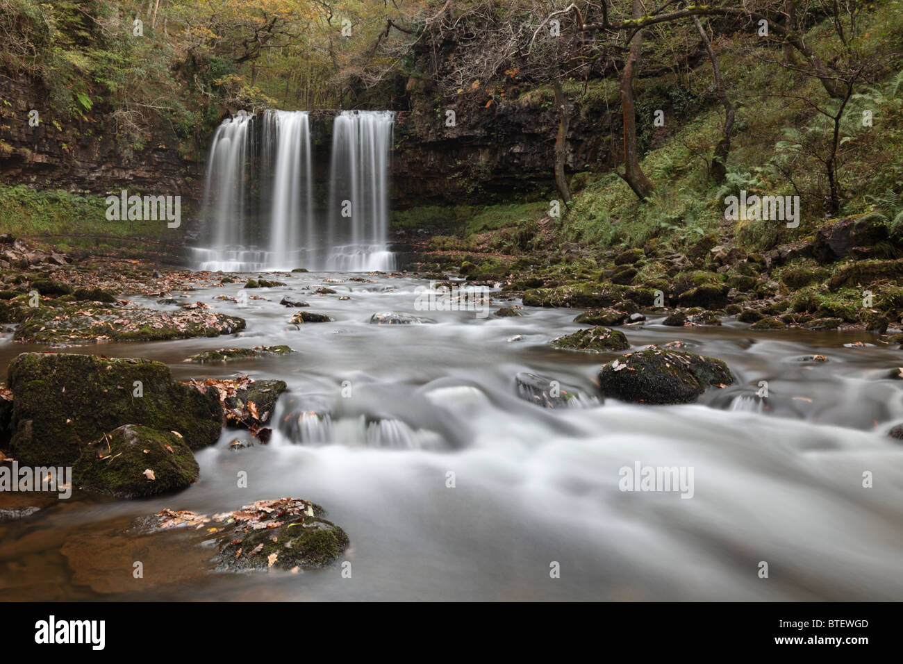 Sgwd Yr Eira Watefall on the river Hepste in the Brecon Beacons National Park captured using a long shutter speed Stock Photo