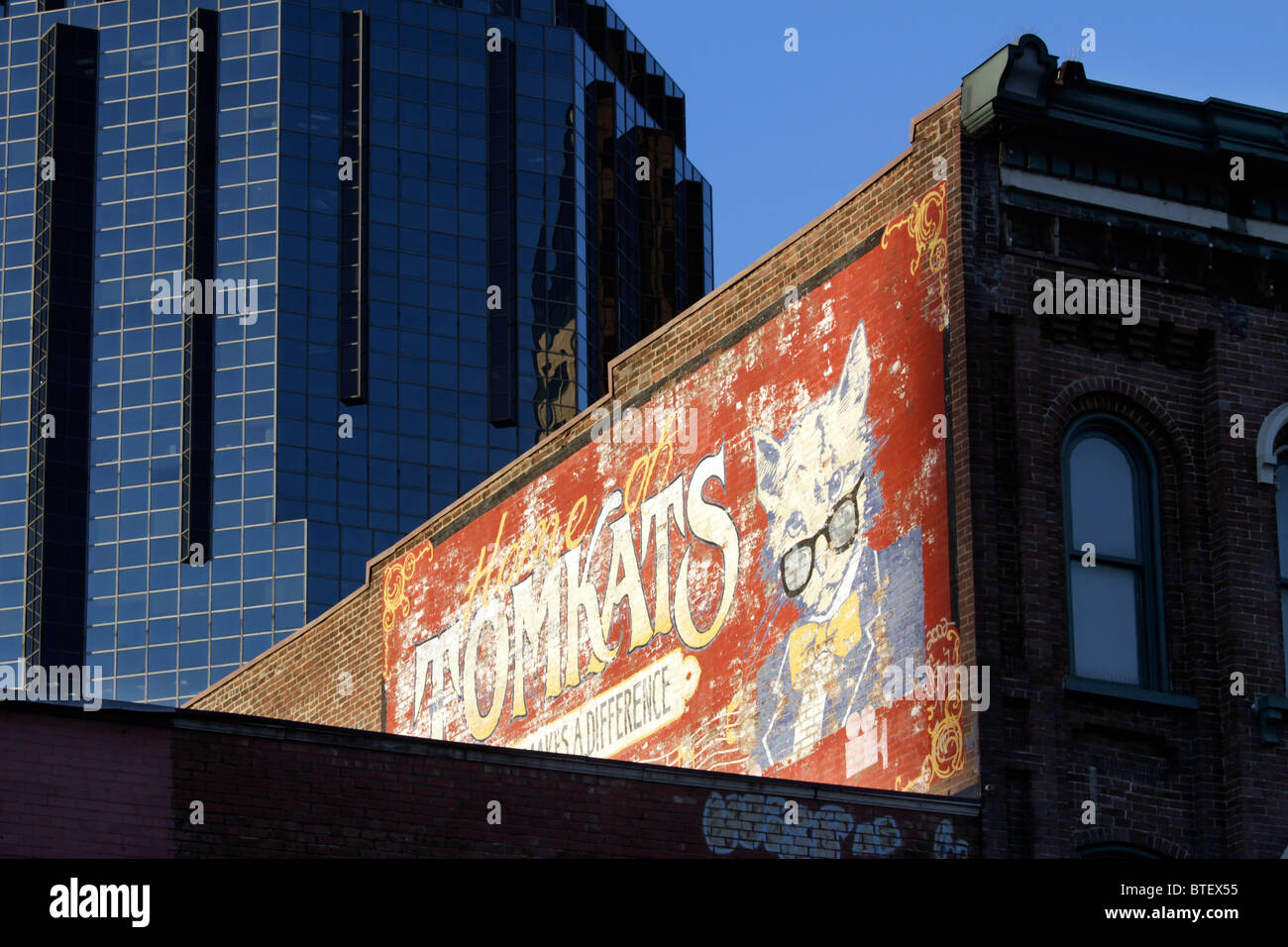 Old advertisement painting on a building on Broadway, in the historic downtown district of Nashville Stock Photo