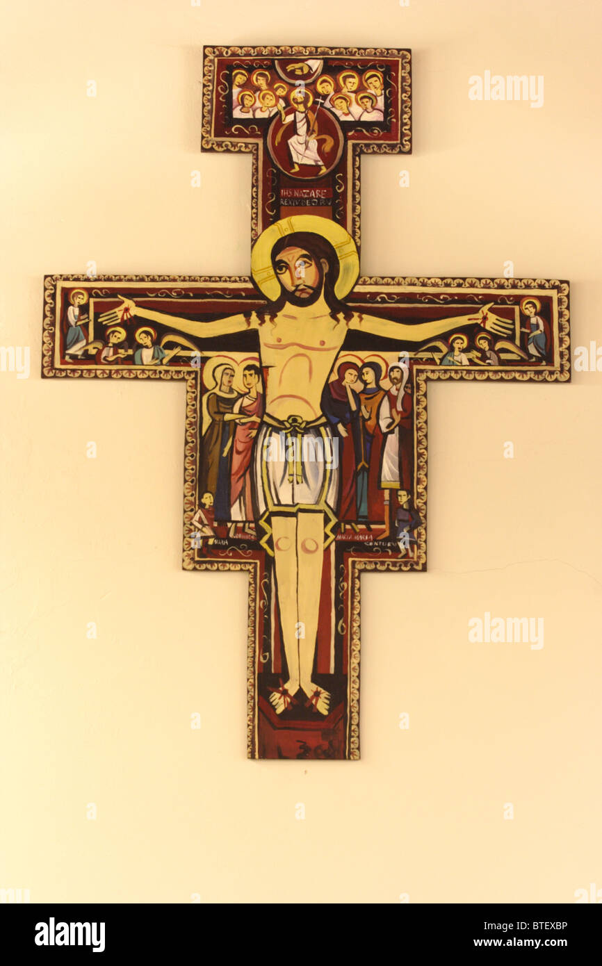 cross,Christ,Christianity,religion,painting in St. Marry church,painting by John Dashwood,Great Yarmouth,Norfolk,Uk Stock Photo