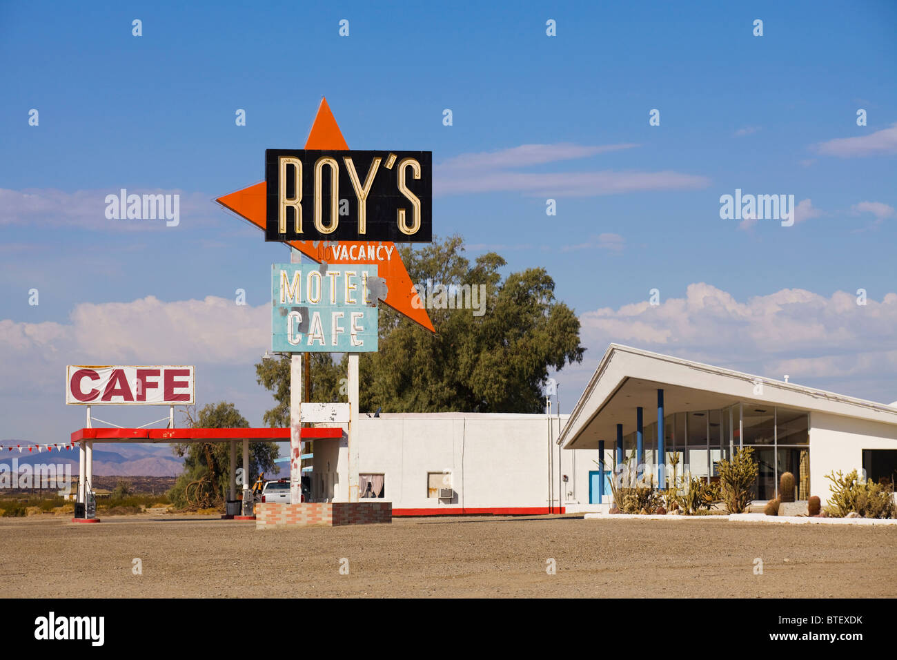 Roy's diner on Historic Route 66 - Amboy, California USA Stock Photo