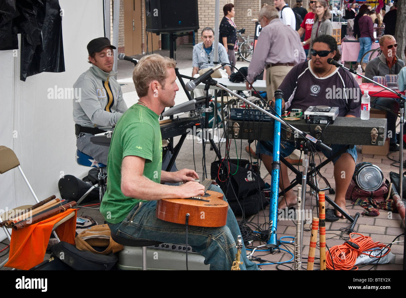 Australian band OKA performing outdoors at the Toronto Buskerfest, Canada Stock Photo