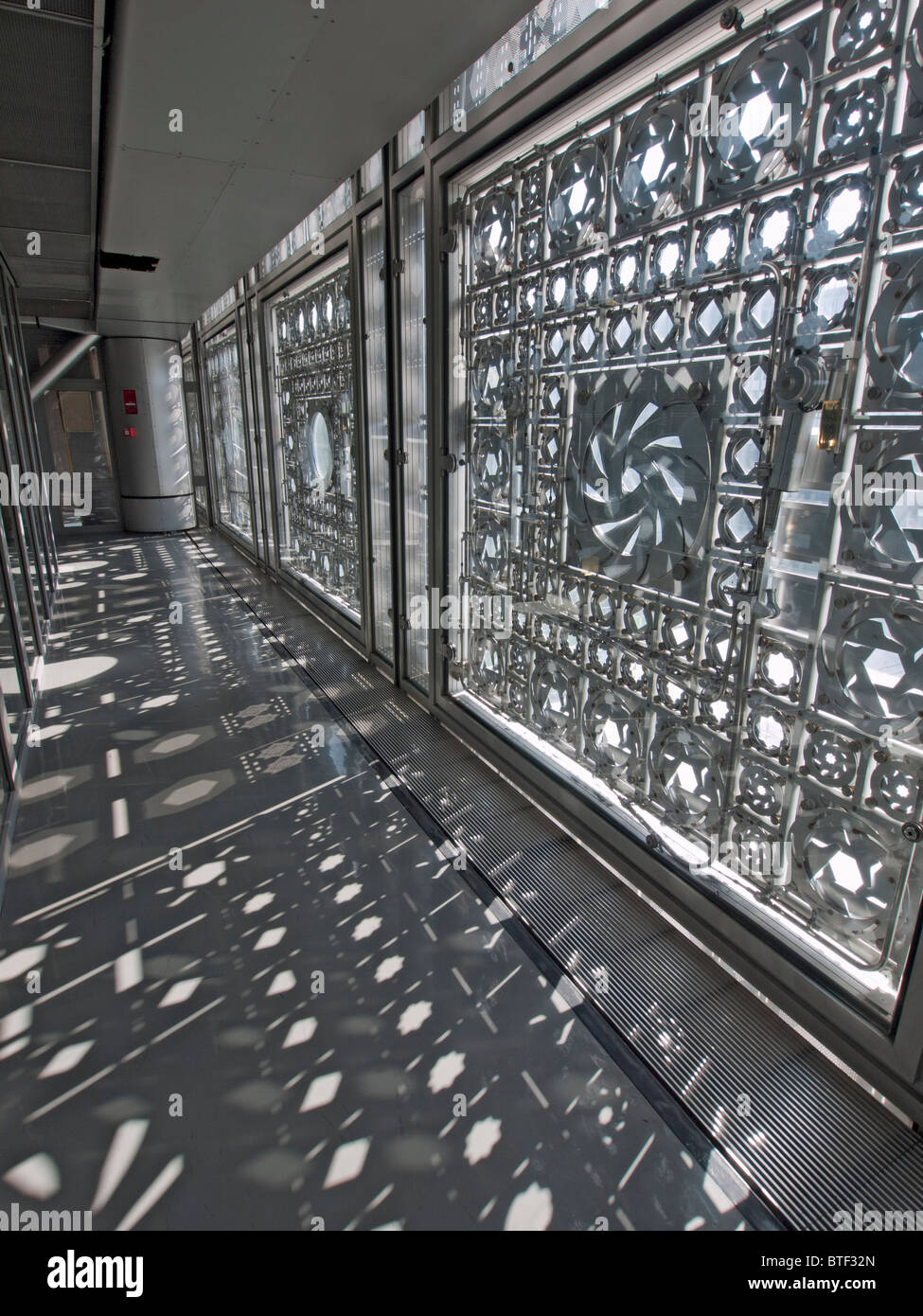Interior view of windows in the Institut du Monde Arabe in Paris France Architect Jean Nouvel Stock Photo