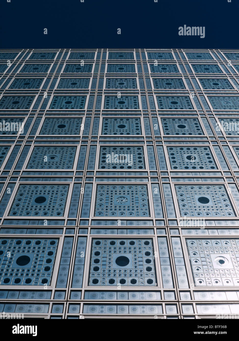 Exterior view of light sensitive facade and windows in the Institut du Monde Arabe in Paris France Architect Jean Nouvel Stock Photo