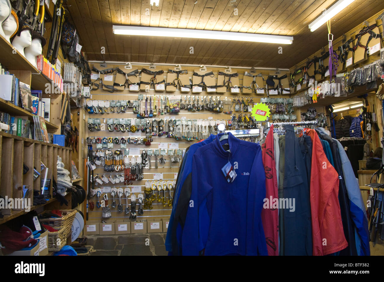 North Wales UK Outdoor clothing and climbing equipment on sale in a shop  Stock Photo - Alamy