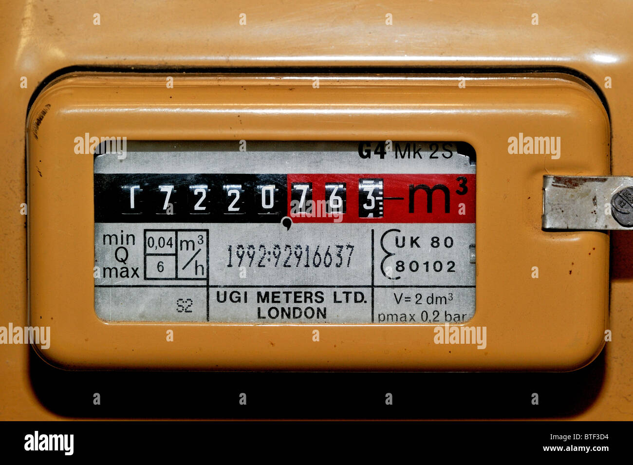 Gas meter used to measure the volume of domestic gas consumption Stock